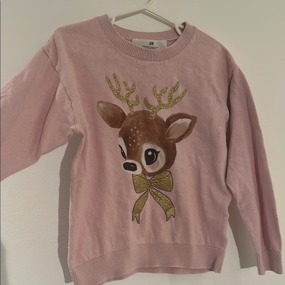 H&M Pink Sweater with Reindeer Design - Picture 3 of 7